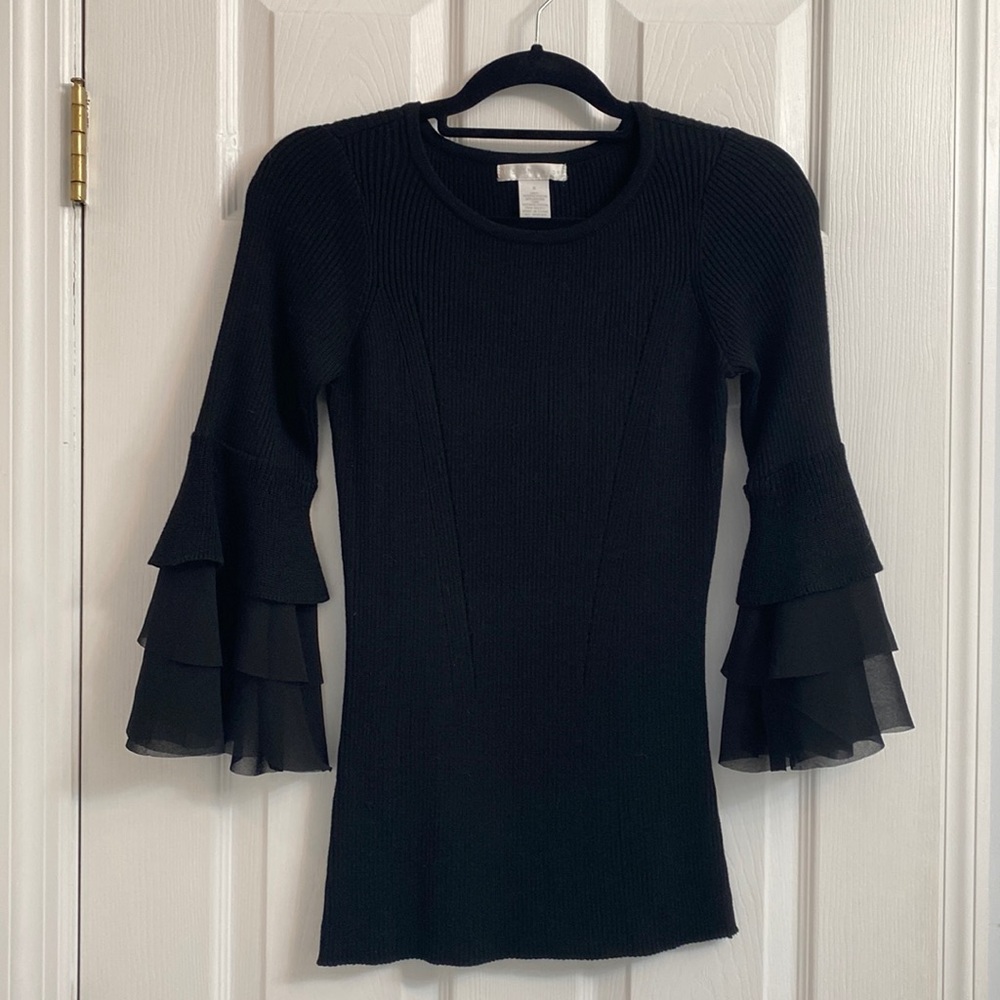 Black 3/4 sleeve sweater with layered sleeves